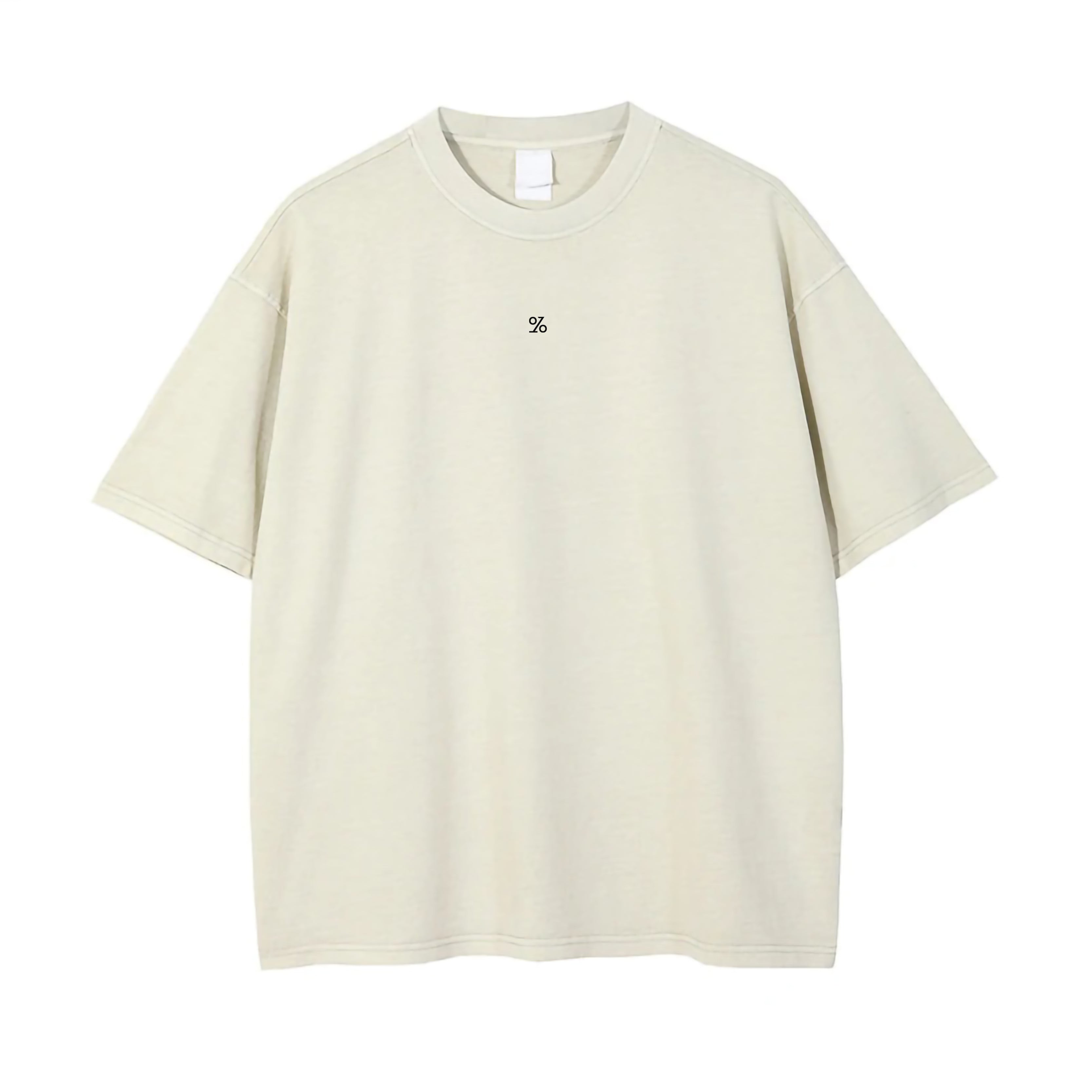 Oversize O-Neck Plain Cotton T-Shirt Apricot